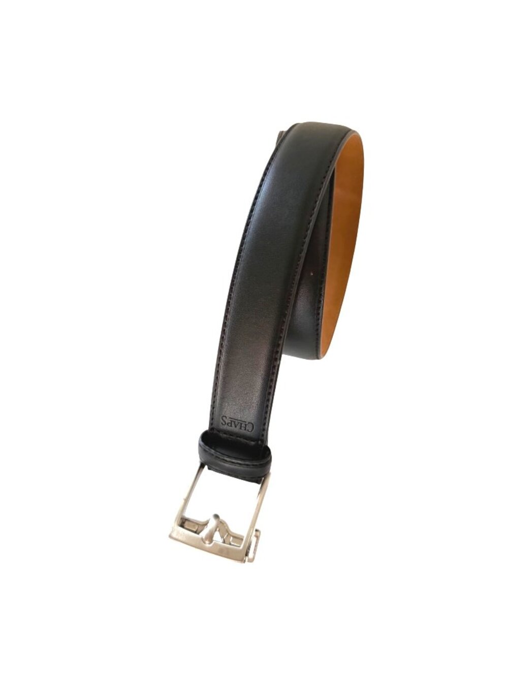 Chaps Men's Synthetic Leather Classic Formal Old Money Black Silver Tone Buckle
